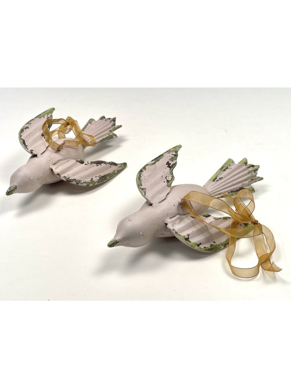 Lot 2 Rustic Farmhouse Metal Shabby Dove Bird 9" Holiday CHRISTMAS ORNAMENTS EUC